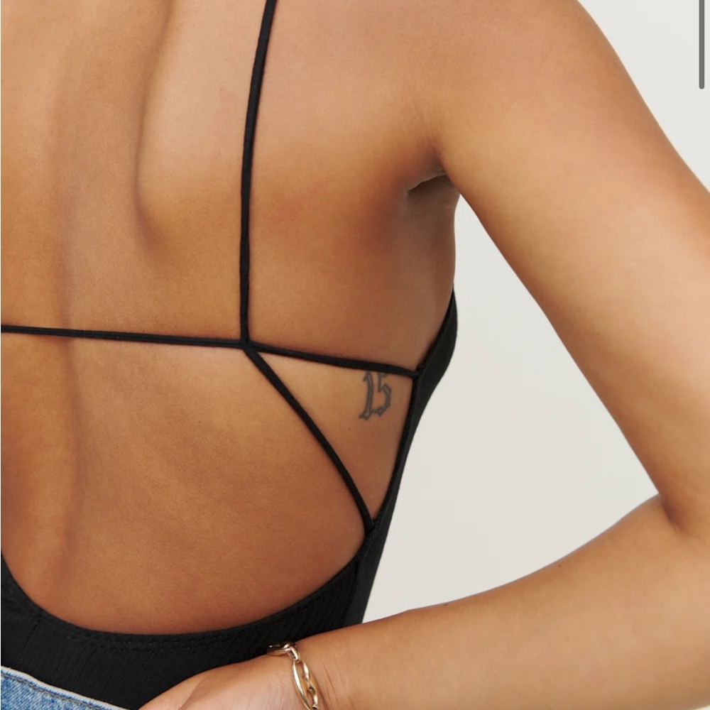 Reformation Black Ribbed backless bodysuit